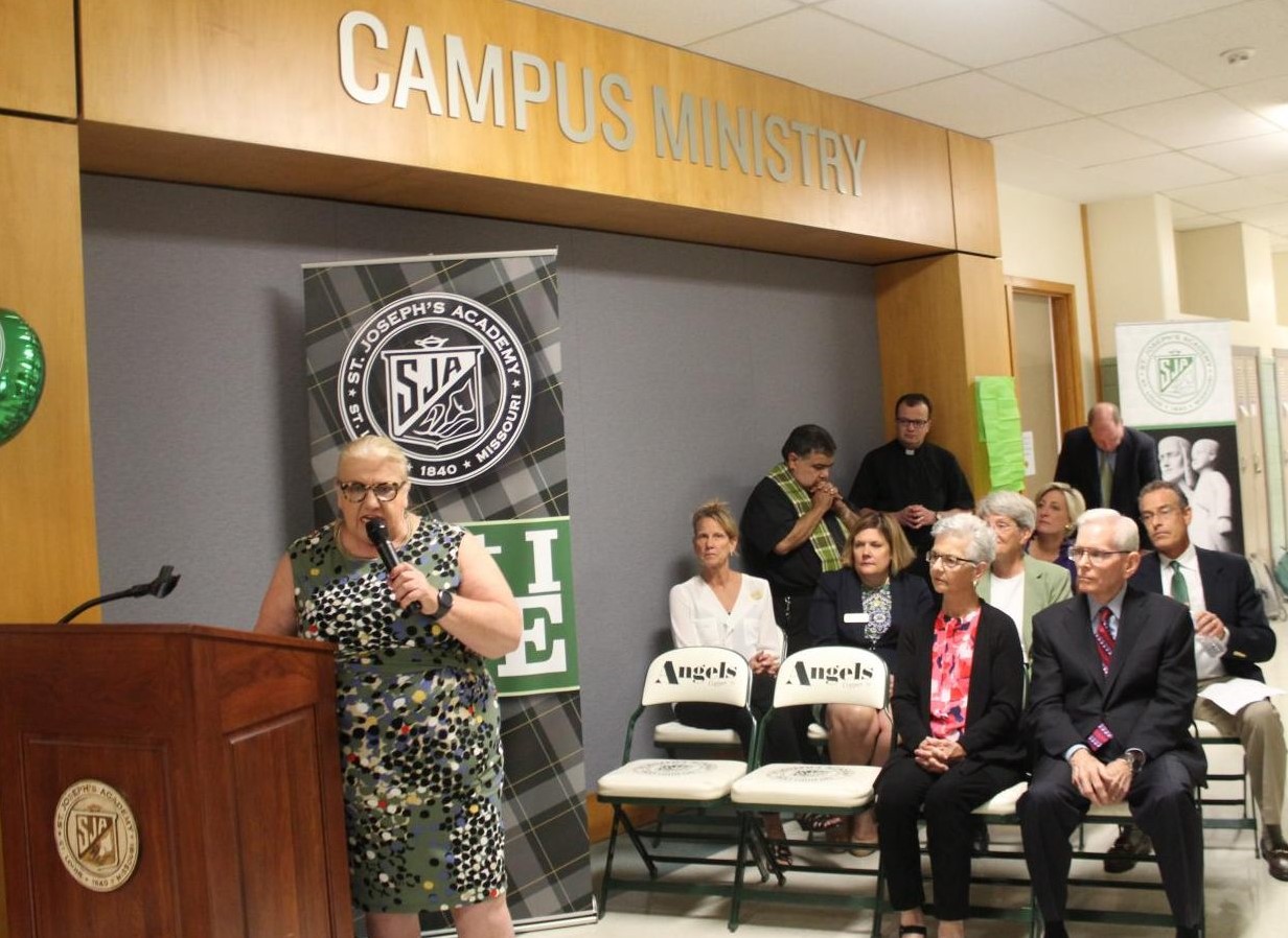 St. Joe President, Dr. Mooney, gives a speech before the big unveiling on Tuesday, September 5th.