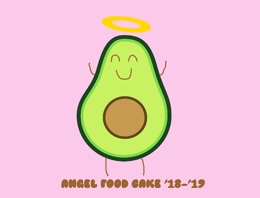 This is the anticipated Tshirt logo for St. Joe’s newest club, Angel Food Cake.  Art created by: Elsa Connolly, Molly Vincent, and Mrs. Madej.