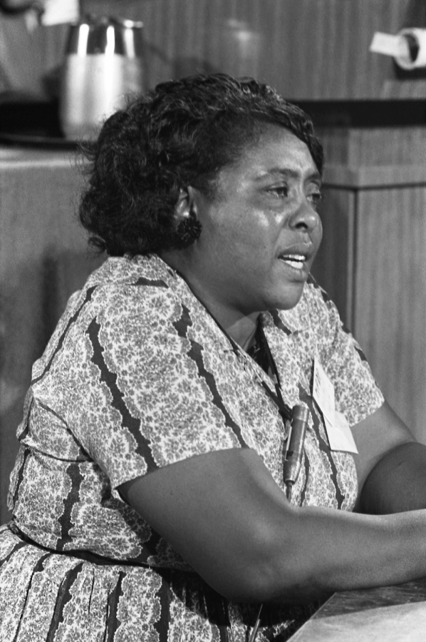 Fannie Lou Hamer testifying before the Credentials Committee at the Democratic National Convention in Atlantic City in August 1964.