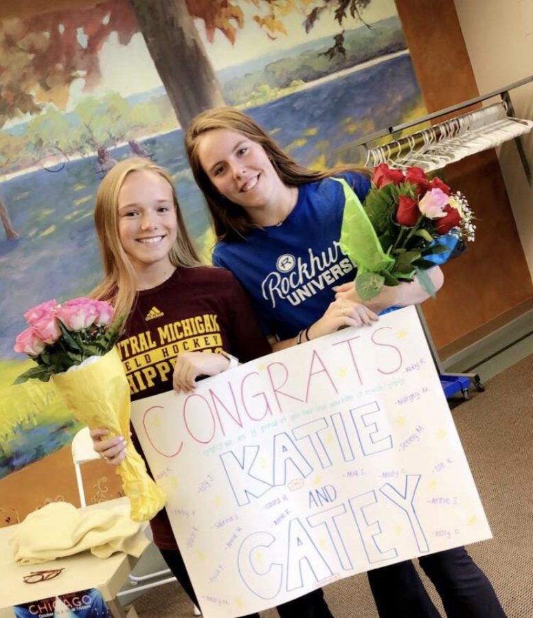 Seniors Katie Maxim and Catey Roux signed their National Letters of Intent.