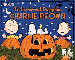 Charlie Brown and his friend Linus, Snoopy, and Woodstock celebrating the 50th Anniversary of Peanuts and the movie “It’s the Great Pumpkin Charlie Brown.”