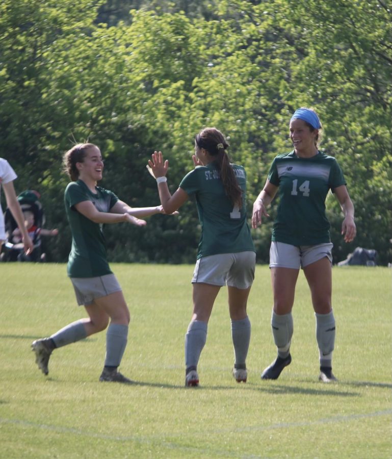 Ella+Kertz+celebrating+after+scoring+a+goal+in+the+first+game+after+her+Spring+tryouts.