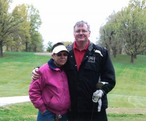Mr. Gundy and his wife Kay participate in an Incarnate Word Academy golf tournament in about 2016.