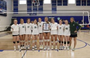 Freshman Volleyball Team '26 (left to right) Charley Chickanosky, Ava Mylenbusch, Ashley Eveler, Jenna Kimes, Audrey Fulton, Caroline Schierding, Ally Walters, Whitney Marquitz, Kylee Siegfried, Ms. Maggie Sullivan