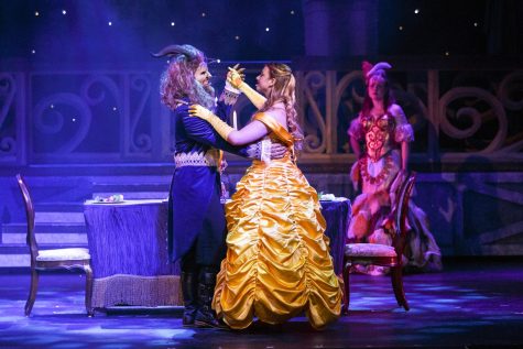This snapshot from Beauty and the Beast shows two star actors sharing a tender moment. Honors Musical Theater is a perfect course to take if you want to sharpen your skills and ensure your acting is natural (Pictured left to right: Senior Peter Murphy, Junior Sophie Middendorf, and Junior Caitlin Avery).