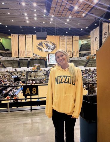 Junior Claire Morrissey attends a volleyball game at the University of Missouri during her campus visit.