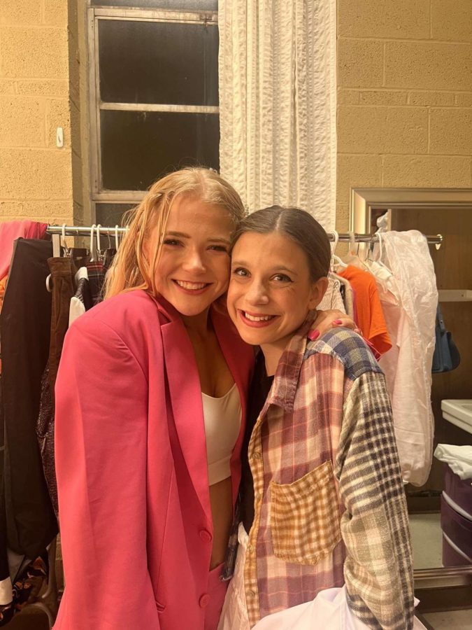 Natalie Mcatee and Jenna Akins taking a picture in the dressing room after closing night.