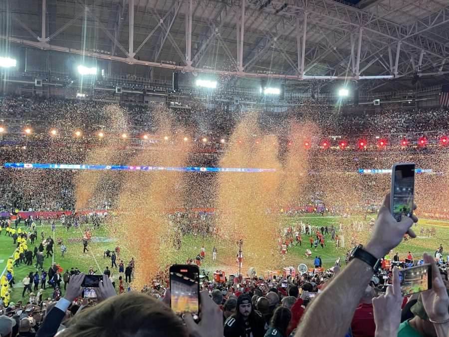 Confetti covered the field after the Kansas City Chiefs won.