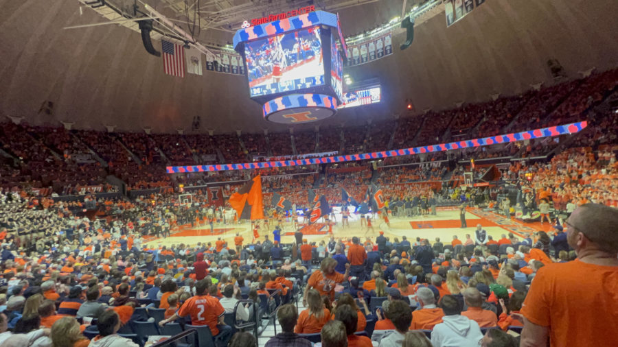 University of Illinois basketball game against University of Michigan which would determine their seeding in March Madness.