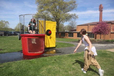 Mrs. Shah, math teacher, getting dunked by one of her students.