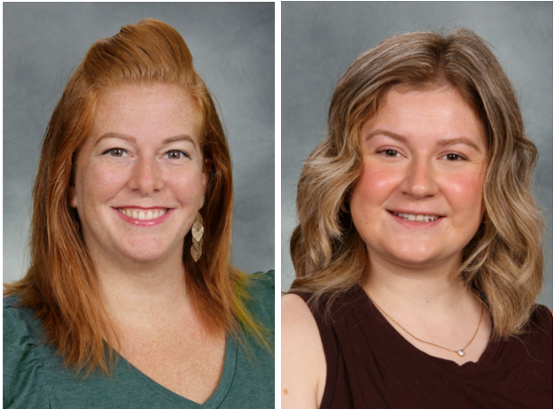 New English teachers, Mrs. Mills (left) and Ms. Mitchell (right), pose for their first St. Joe school picture.