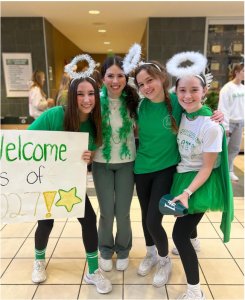 Current St. Joe sophomores (from left to right, Makenna Hobart '26, Hudson Kenter '26, Katie Kirsch '26, and Alexa Larch '26) doing their part to welcome incoming freshmen.