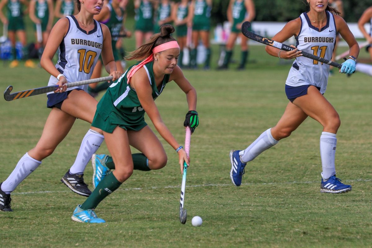 Student-athlete Mia Ryan '27 charges the goal in a game against John Burroughs.